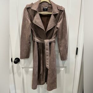 Tahari Taupe Faux Suede Trench Coat